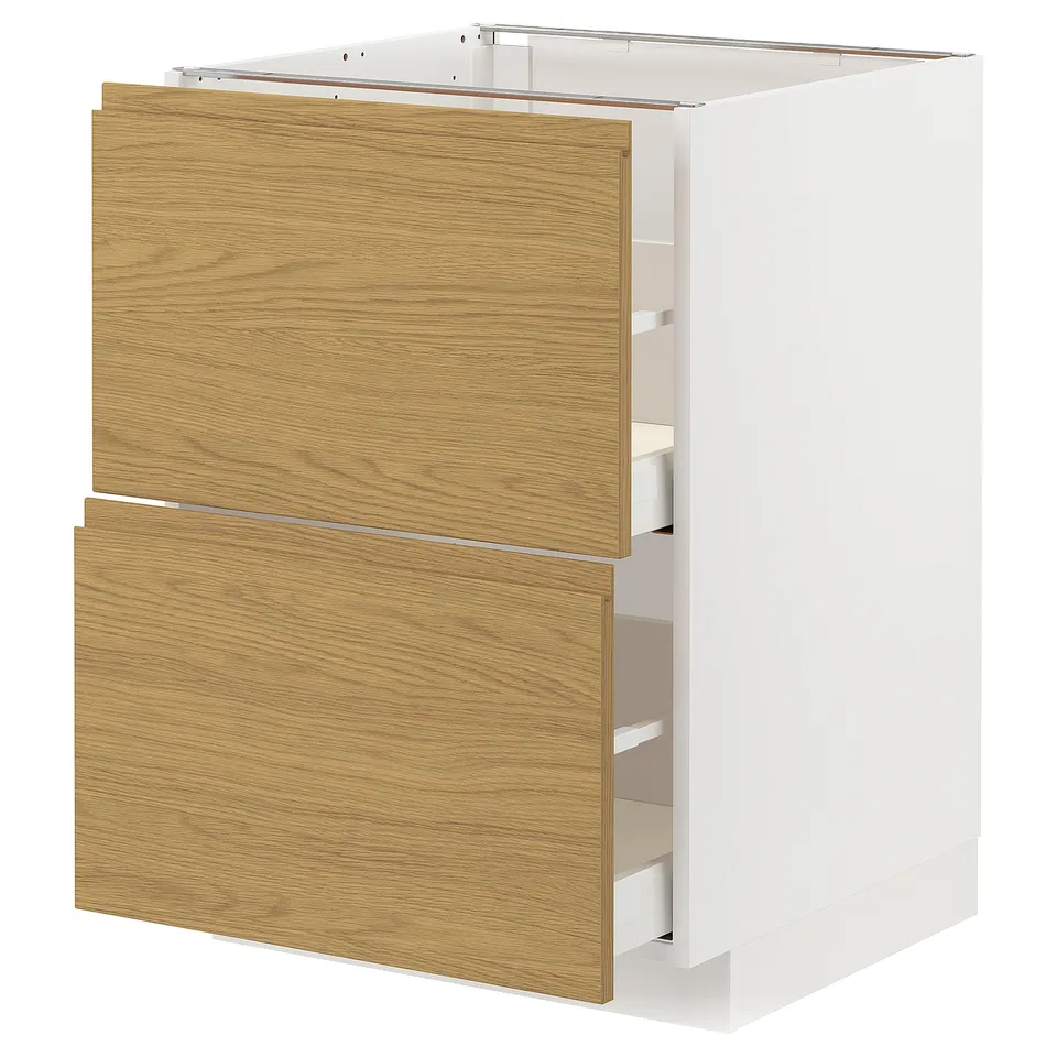 Modern kitchen cabinet, white and light brown, with wooden texture and minimalist design.