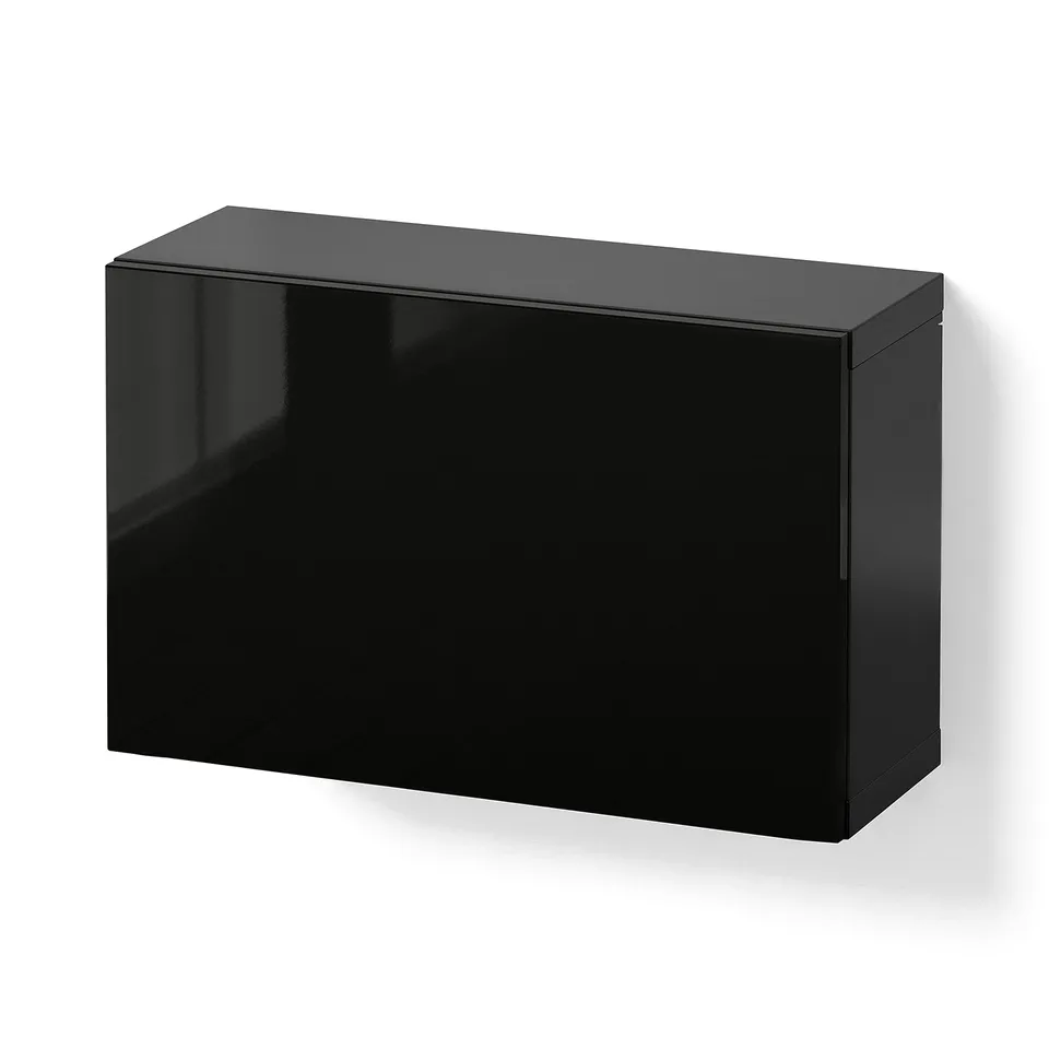 BESTÅ Wall-mounted cabinet combination, black-brown/Selsviken high-gloss/black, 60x22x38 cm