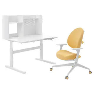 BERGLÄRKA / GUNRIK children's desk+chair w armrests, white/yellow, Width 100 x Depth 70 cm