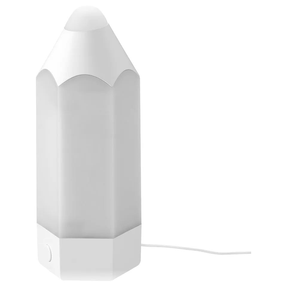 PELARBOJ lamp, white, plastic, geometric design, cylindrical shape.