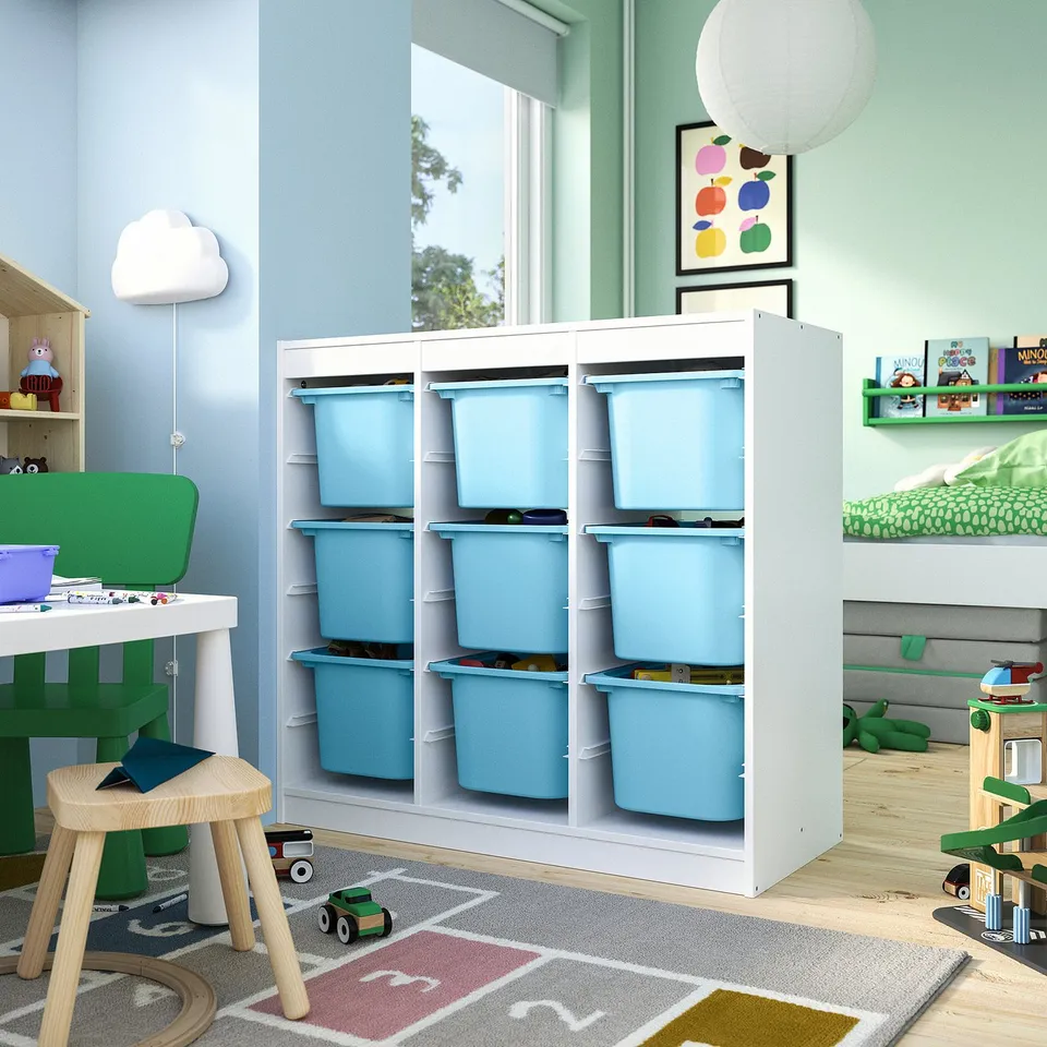TROFAST Storage combination with boxes, room divider/white light blue, 99x44x95 cm