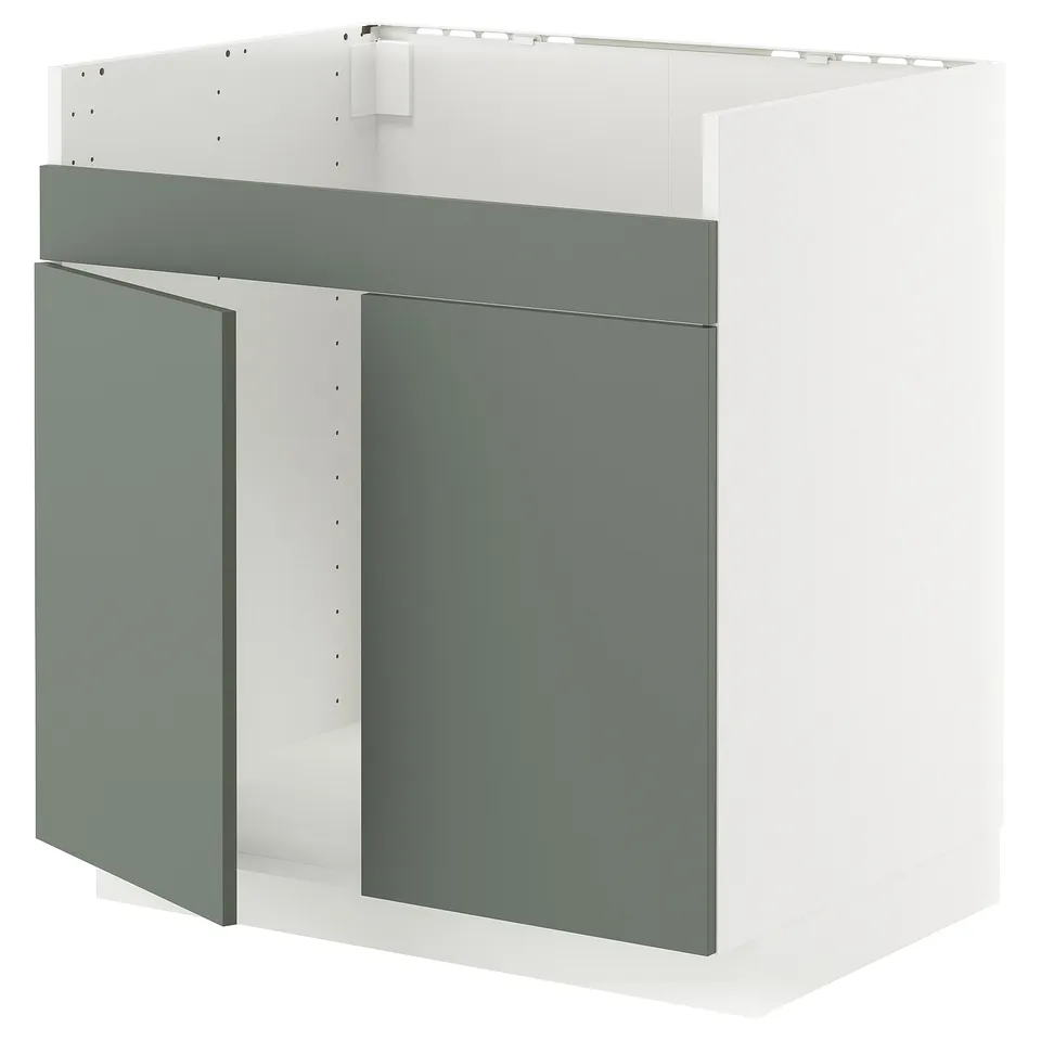 Ikea METOD kitchen unit, grey-green, modern, square design, open concept.