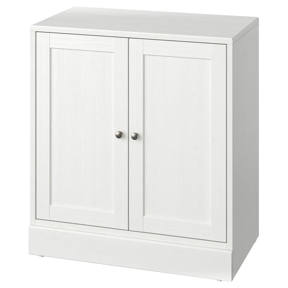 White wooden cabinet, HAVSTA, with two doors and simple design.