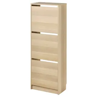 BISSA shoe cabinet with 3 compartments, oak effect, Width 49 x Depth 28 x Height 135 cm