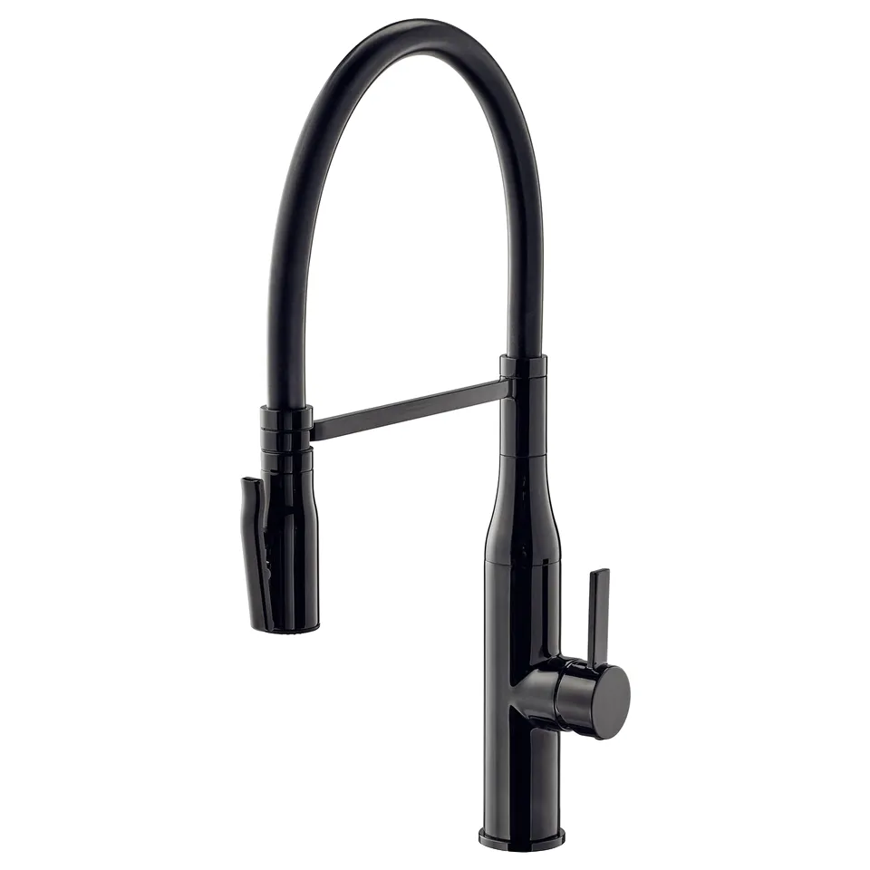 TOLLSJÖN black kitchen tap modern design, pull-down sprayer, durable brass construction.