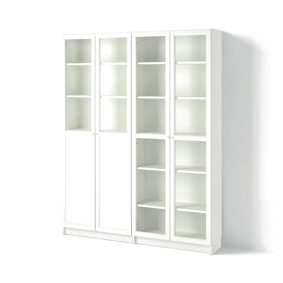BILLY / OXBERG Bookcase with panel/glass doors, white/glass, 160x30x202 cm