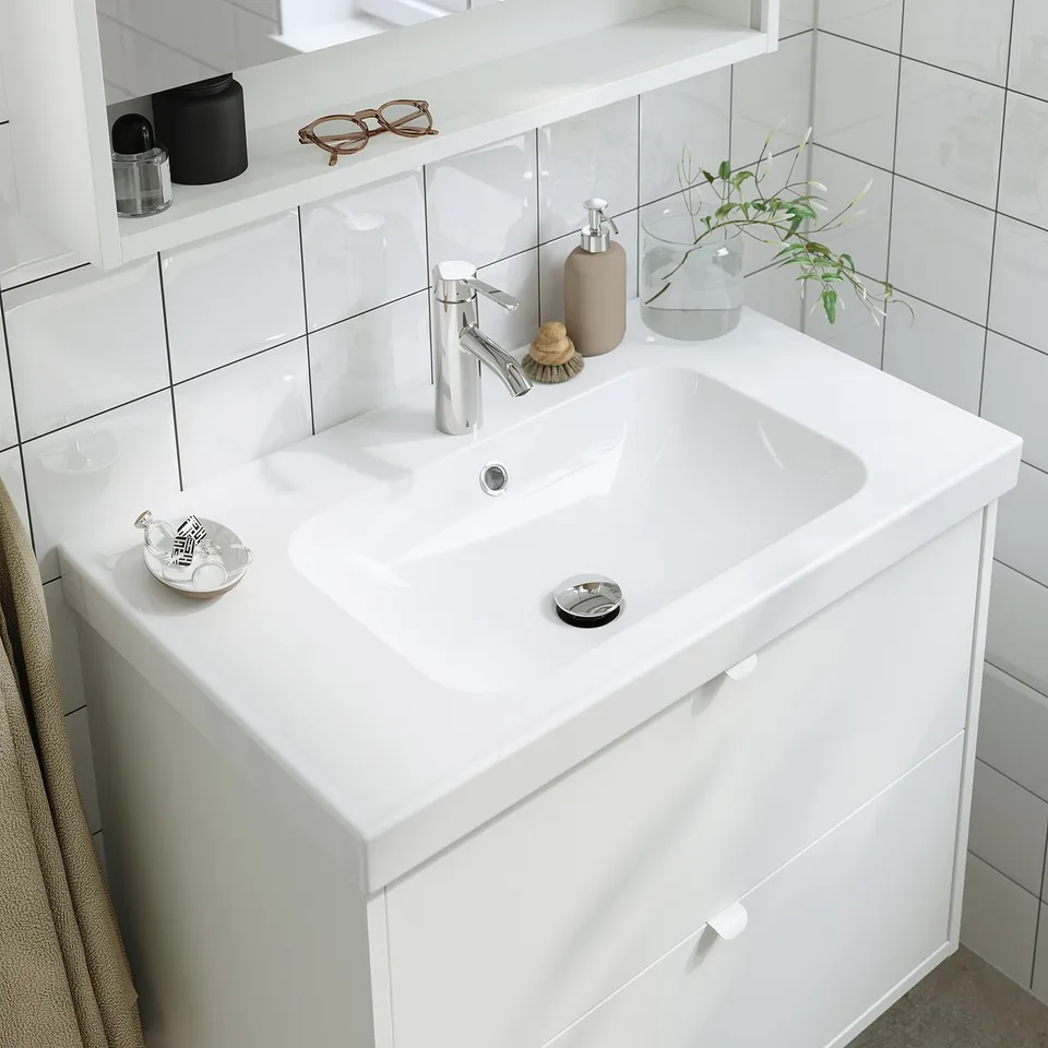 HAVBÄCK / ORRSJÖN Wash-stnd w drawers/wash-basin, beige, 82x49x69 cm