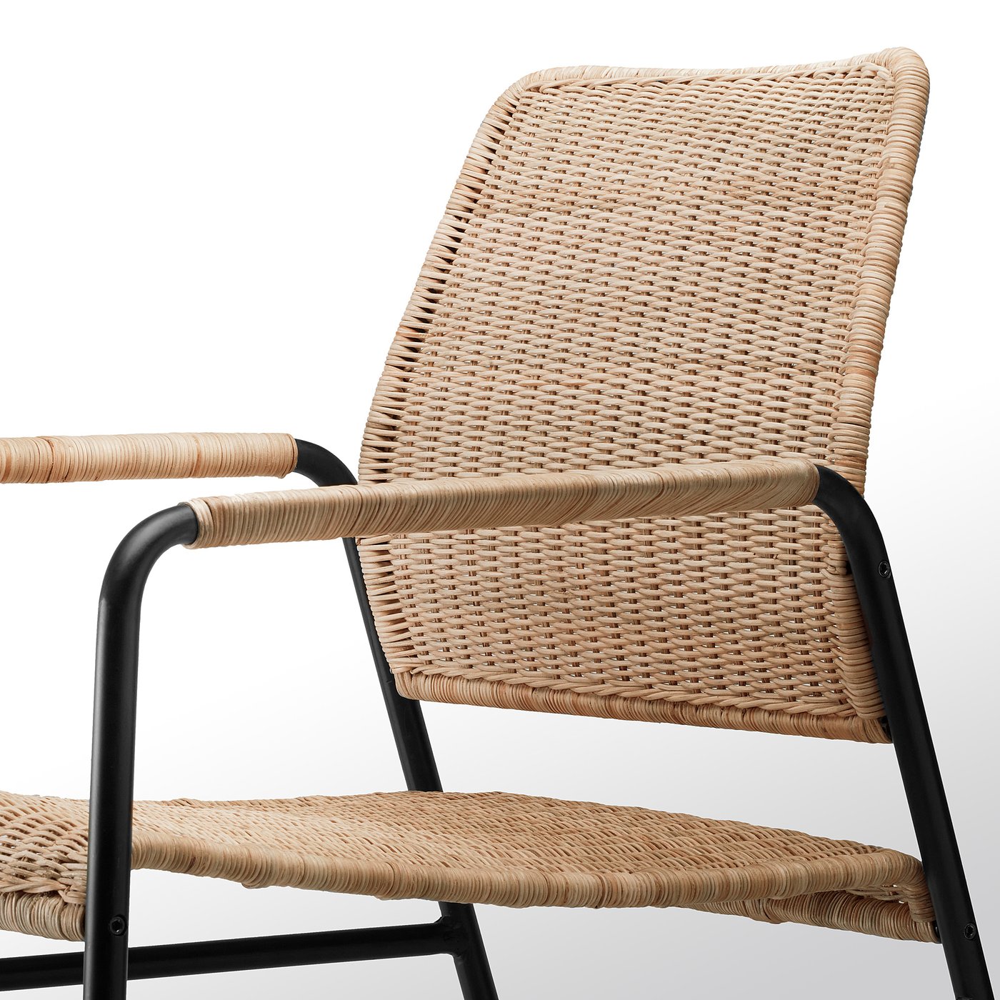 ULRIKSBERG wicker chair, handcrafted, sleek black frame, natural woven rattan, comfortable & lightweight.