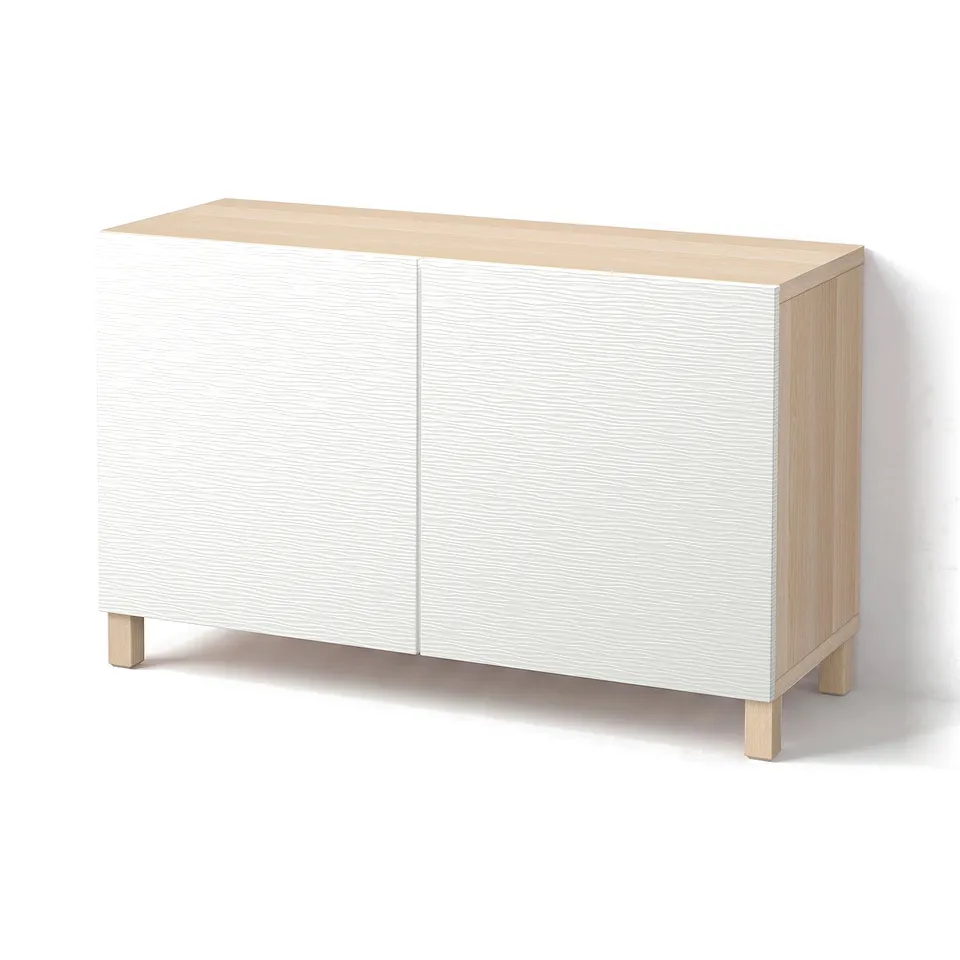 BESTÅ Storage combination with doors, white stained oak effect/Laxviken/Stubbarp white, 120x42x74 cm