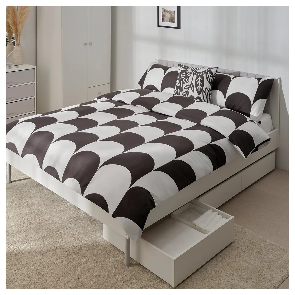 part: BRUKSVARA bed frame with 3 storage boxes