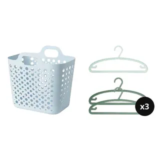 SLIBB set: flexible laundry basket + hanger x3