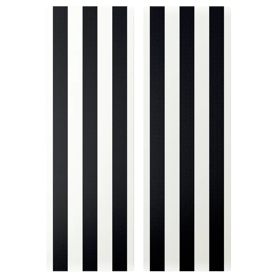 Two vertical black and white striped storage doors, rectangular shape.