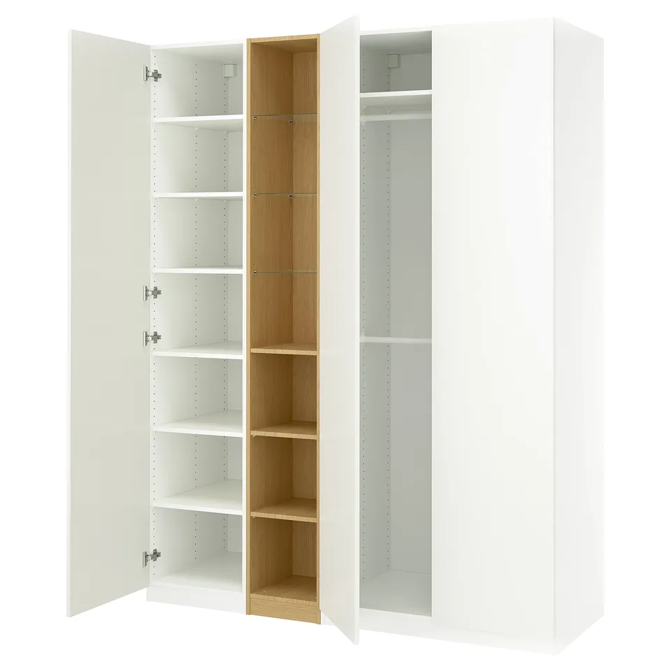 PAX / FORSAND Wardrobe combination, white white/oak effect, 185x60x236 cm