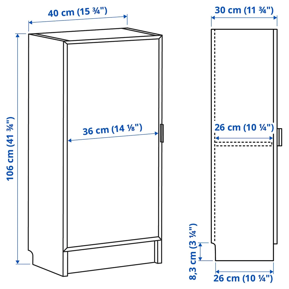 Illustration with measurements for the product: BILLY.