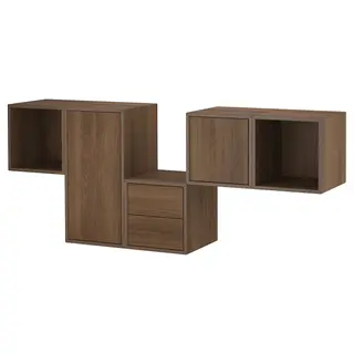 EKET wall-mounted cabinet combination, with 2 drawers/brown walnut effect, 175x35x70 cm