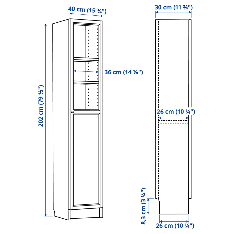 Illustration with measurements for the product: BILLY.
