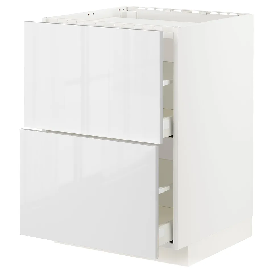 METOD white gloss kitchen cabinet, sleek, rectangular, full-height unit with two large drawers.