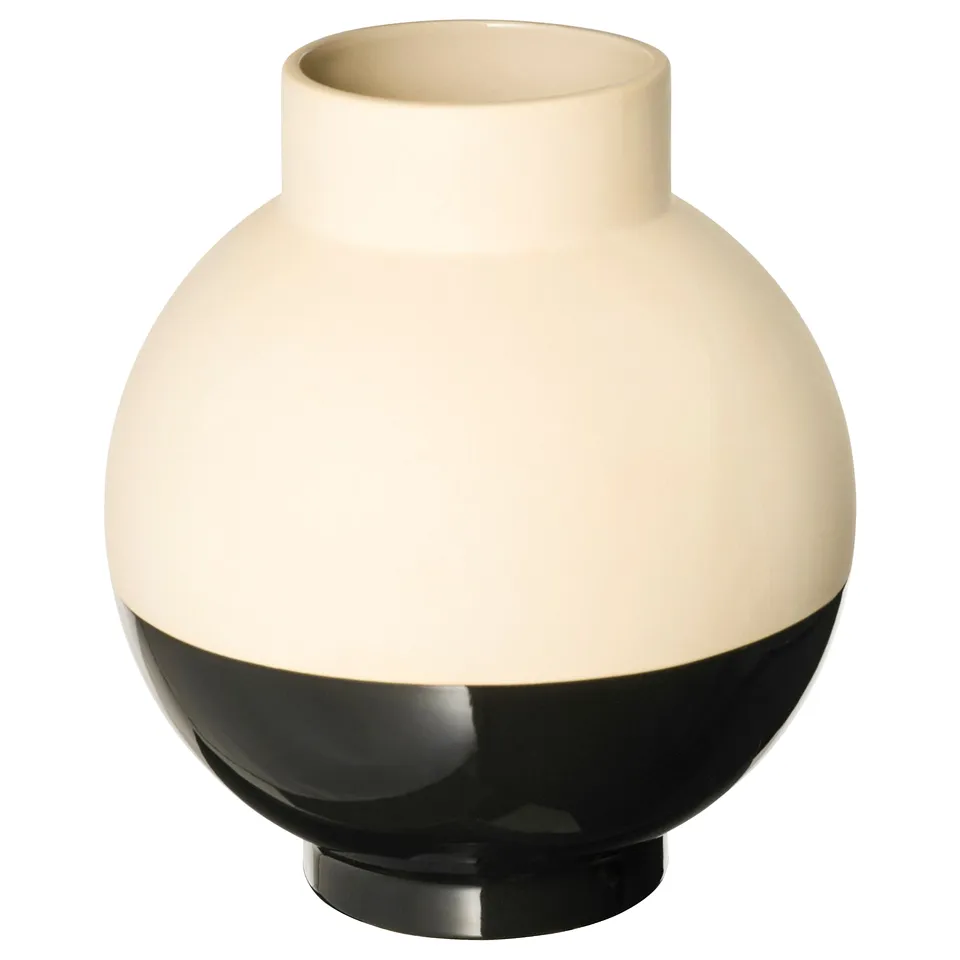 GLANSGRAN vase, beige & black, stoneware, spherical, modern two-tone design.