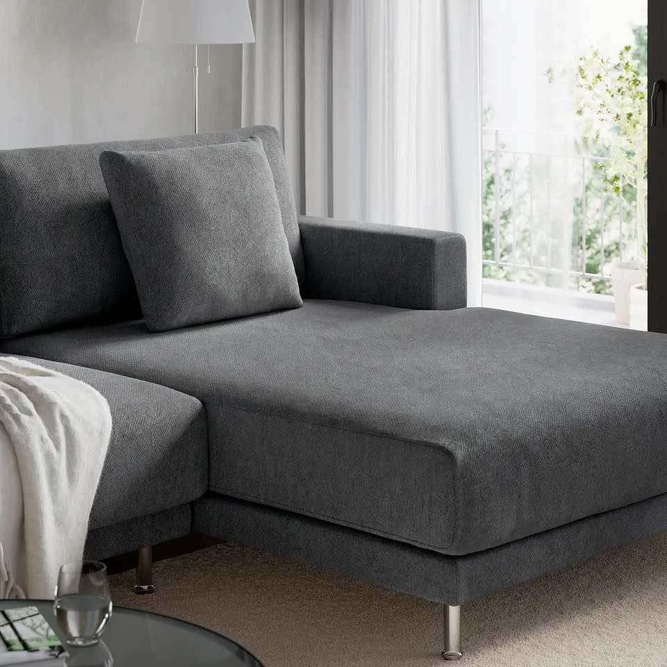 Modern charcoal sectional with removable cushions, perfect for family relaxation.