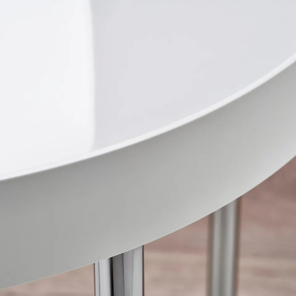 FRÖTORP Side table, white chrome-plated/white glass, 48 cm