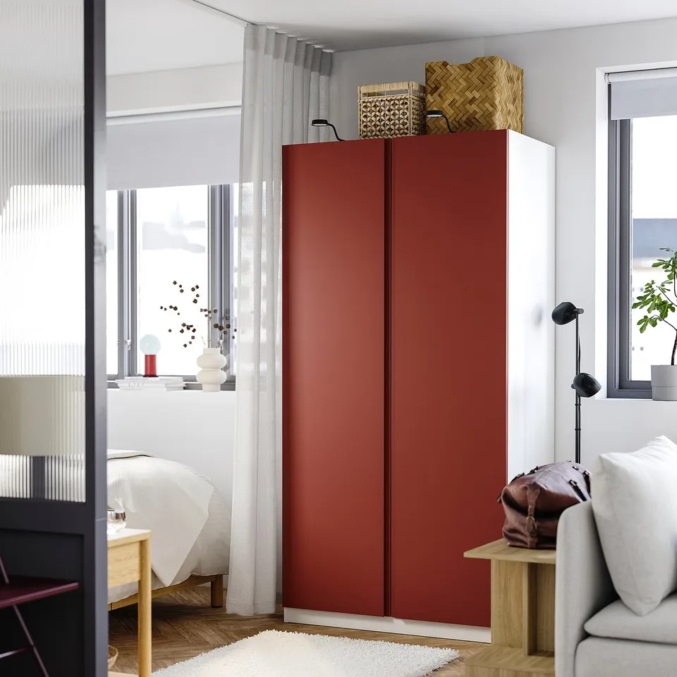 PAX / VIKANES Wardrobe combination, white/red-brown, 100x60x201 cm