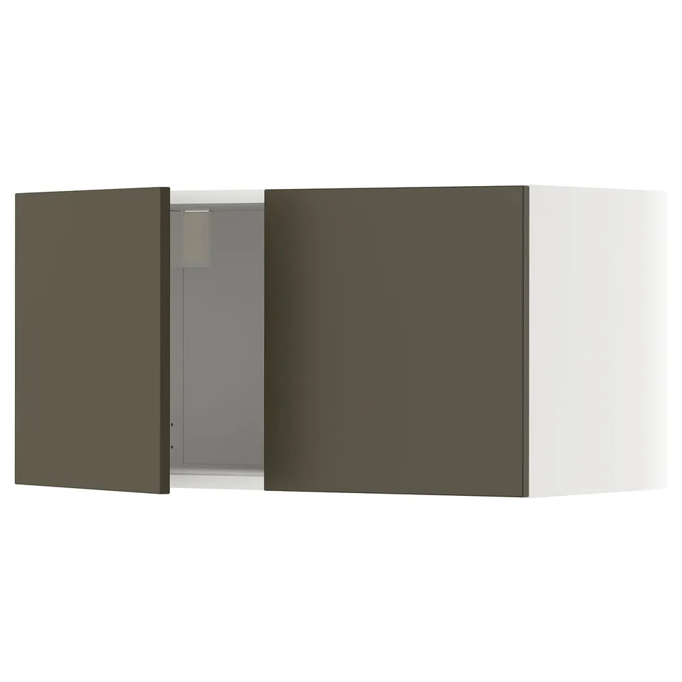 METOD dark brown kitchen cabinet with beige door, closed.