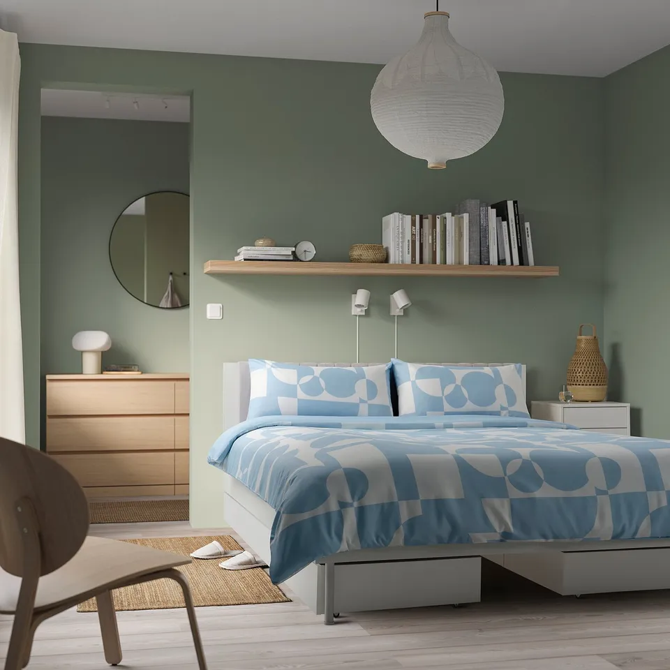 part: BRUKSVARA bed frame with 3 storage boxes