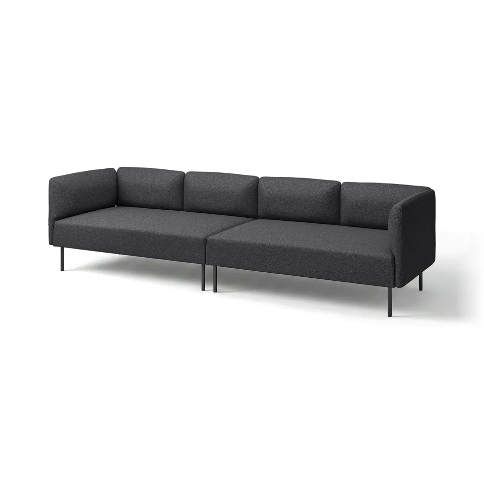 A dark grey LILLEHEM modular sofa with a sleek, minimalist design and black metal legs. It is a 2-seat module with a smooth, fabric cover.