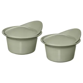 FÄRGKLAR oven/serving dish with lid, matt light green, Height 9 x Length 15 x Width 13 cm