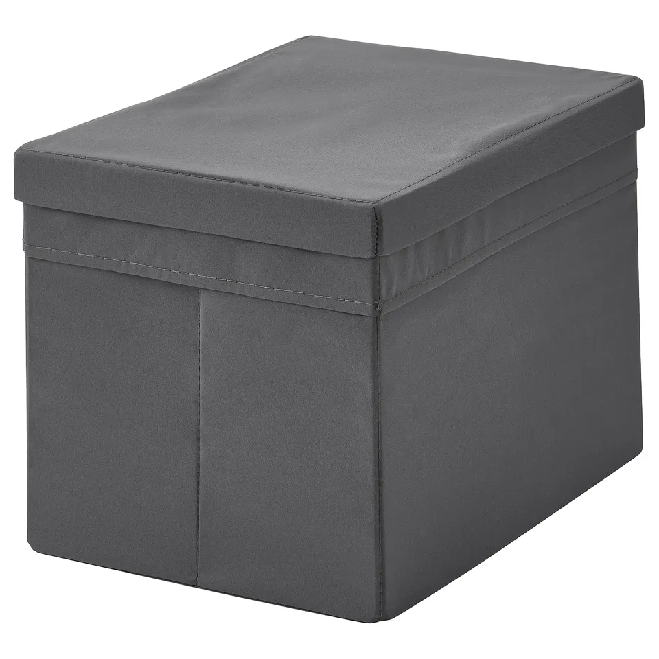 DRÖNA Box with lid, dark grey, 26x36x25 cm