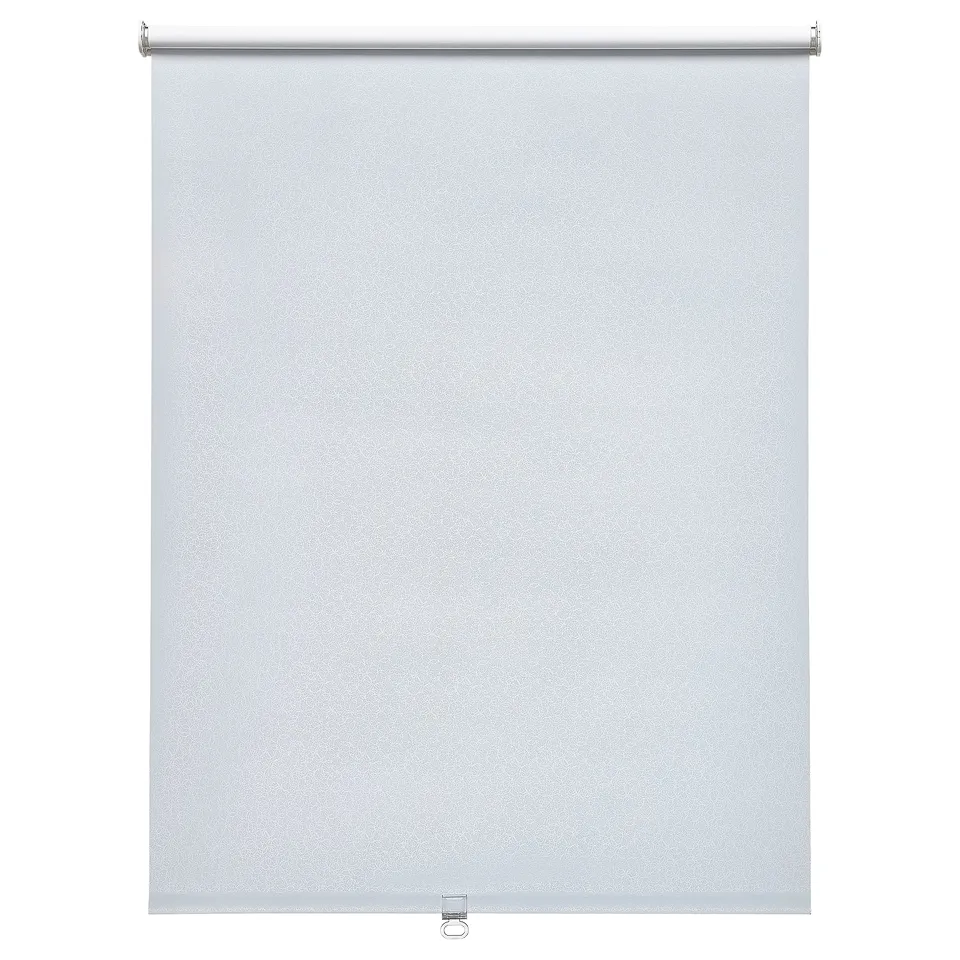 FÖNSTERBLAD roller blind: white, soft-touch polyester, rectangular, subtle circular pattern.