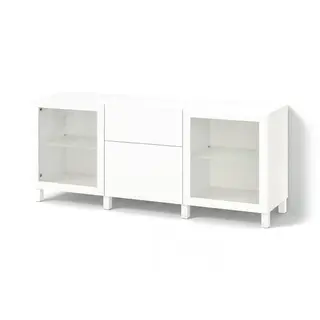 BESTÅ storage combination with drawers, white Lappviken/Sindvik/Stubbarp white clear glass, 180x42x74 cm