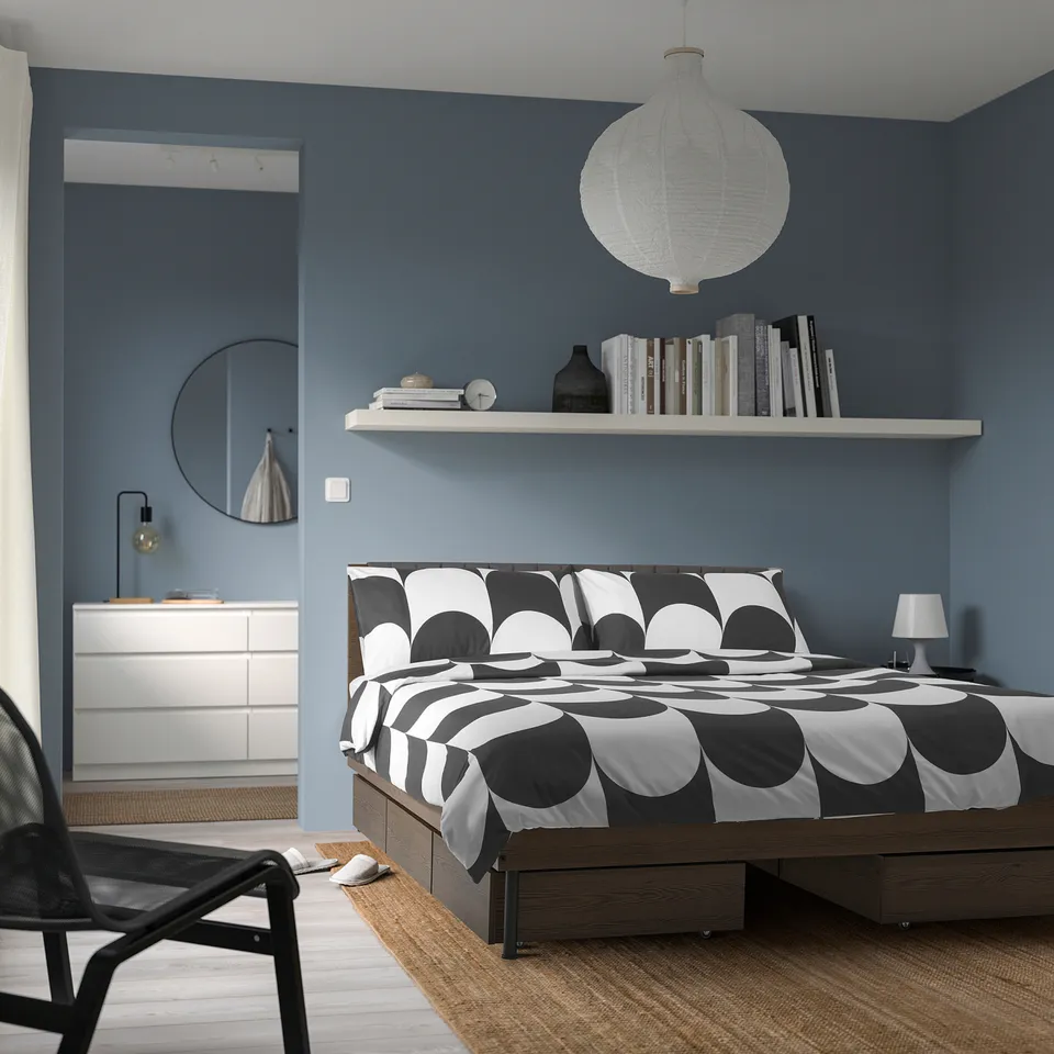 part: BRUKSVARA bed frame with 3 storage boxes