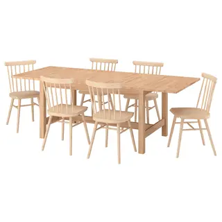 KARSKÄR / HÖGVED table and 6 chairs, rubberwood/birch veneer, 160/220x90 cm