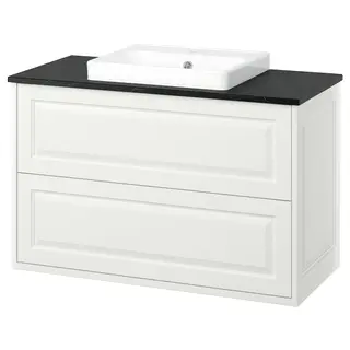 TÄNNFORSEN / ORRSJÖN wash-stnd w drawers/wash-basin, white/black marble effect, 102x49x71 cm