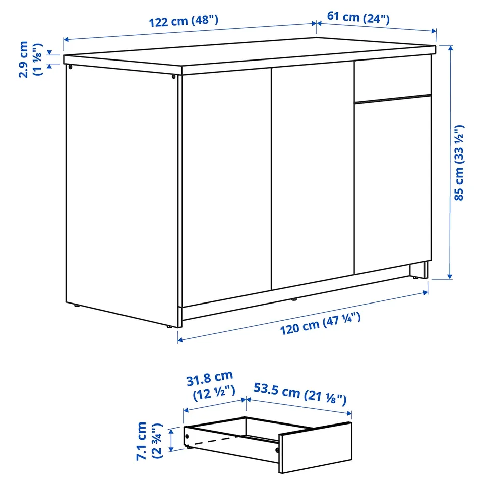 KNOXHULT Base cabinet with doors and drawer, wood effect/grey, 120 cm