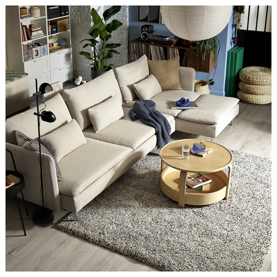 SÖDERHAMN 4-seat sofa-bed, with chaise longue/Fridtuna light beige