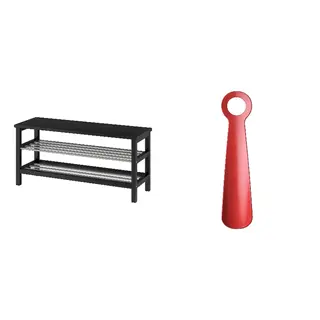 SNÖSKYFFEL/TJUSIG set: bench with shoe storage + shoehorn