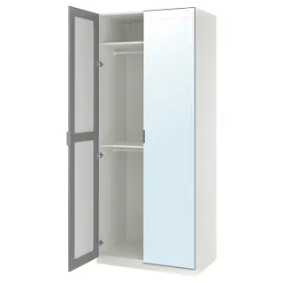PAX / KAMMARTORP wardrobe combination, white mirror glass/grey, 100x60x236 cm