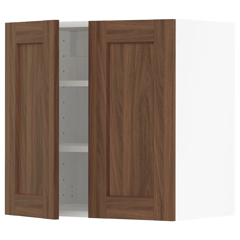 METOD kitchen cabinet: walnut wood, two doors, rectangular, wall-mounted, classic design.