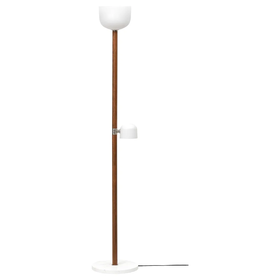 MOSSPLYM Floor uplighter/reading lamp, opal white glass/dark brown oak, 180 cm