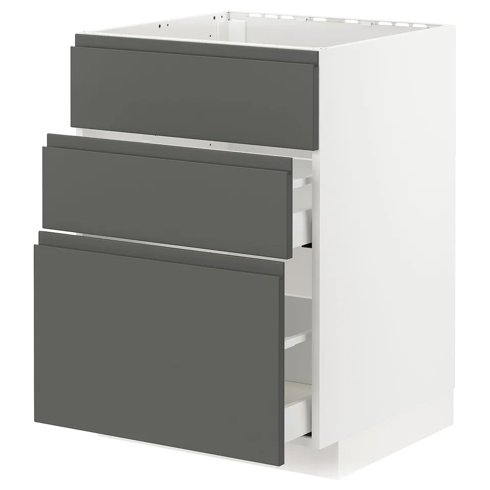 White ikea METOD kitchen unit with grey drawers.