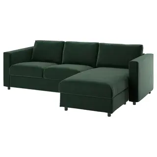 VIMLE 3-seat sofa-bed, with chaise longue/Djuparp dark green, Width 271 x Depth 98 cm