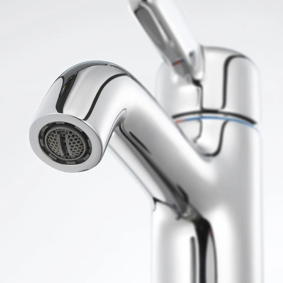 A sleek, chrome tap with a high-quality, honeycomb-patterned aerator.