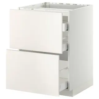 METOD / MAXIMERA base cab f hob/2 fronts/3 drawers, white/Veddinge white, 60x60x80 cm