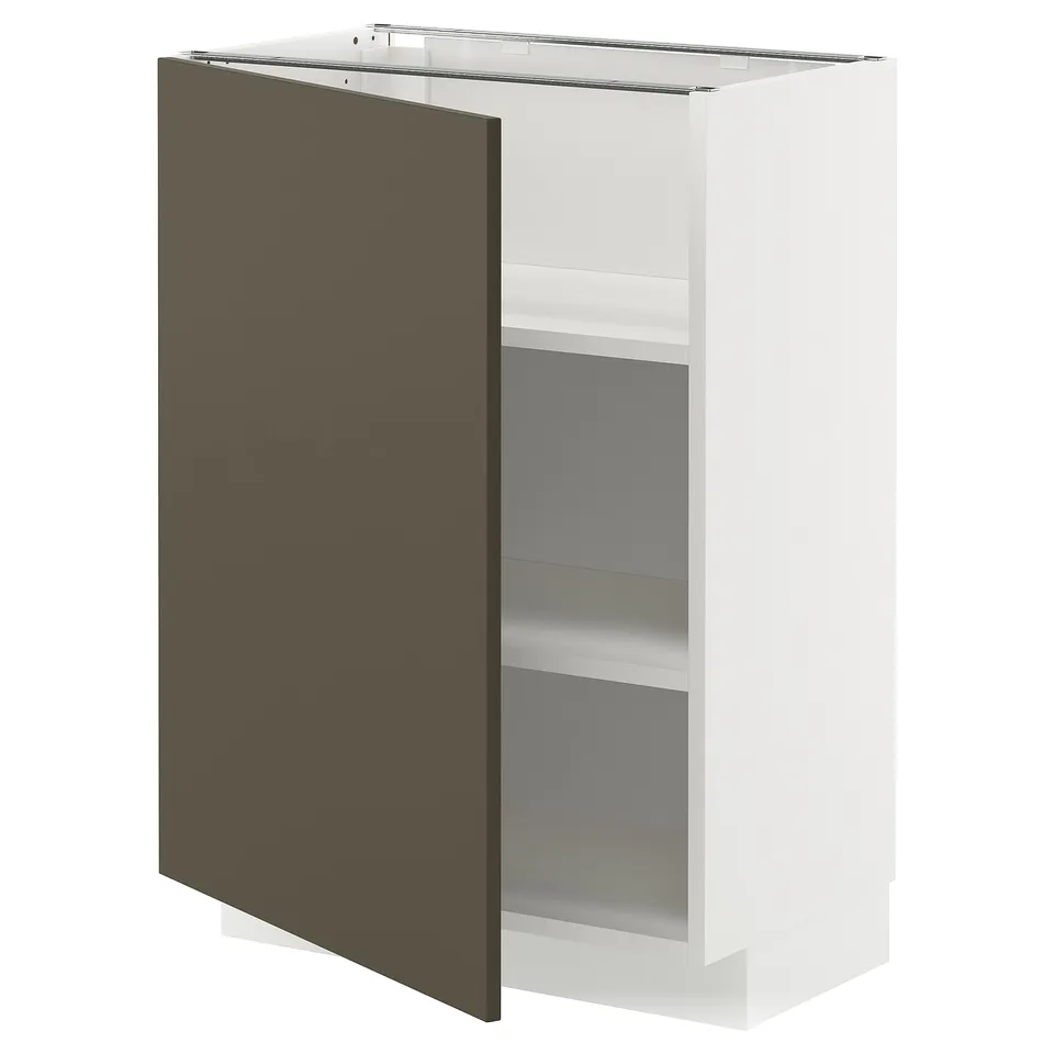 METOD kitchen cabinet, white & brown, adjustable shelves, snap-on hinge door.