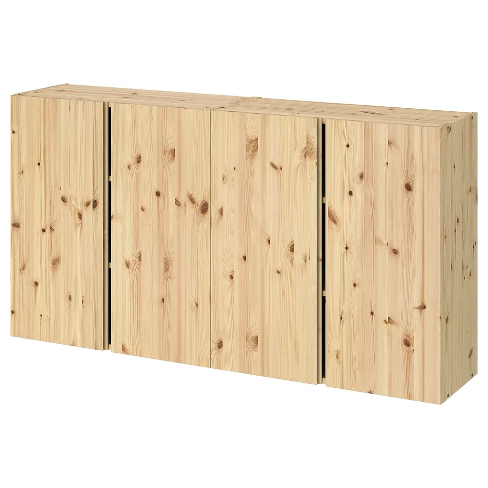 IVAR light wood storage unit, rectangular, 3 sections, natural wood grain.