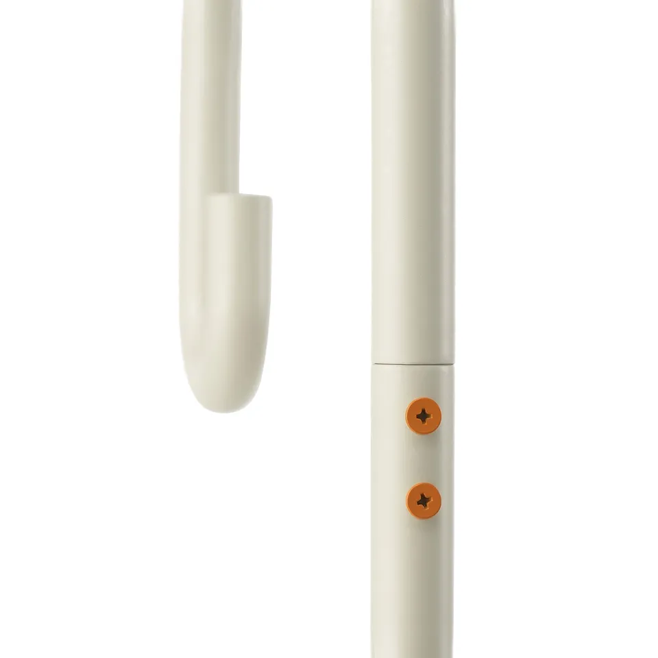 White solar lamps sturdy build with orange screws, appears robust and durable.