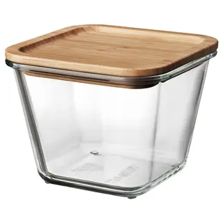 IKEA 365 + food container with lid, square glass/bamboo, 1.2 l