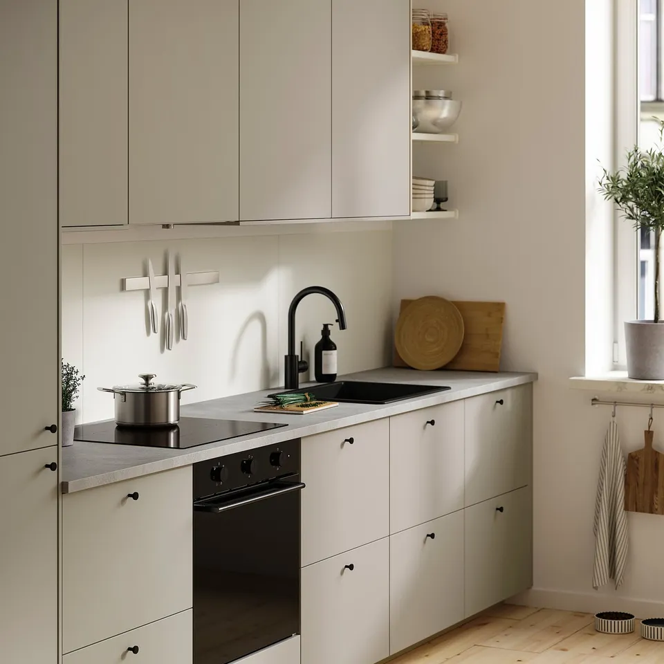 LYSEKIL Wall panel, double sided light grey/concrete effect matt white, 119.6x55 cm